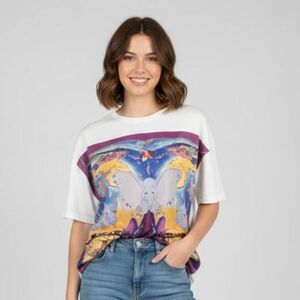 DISNEY x ZARA Dumbo Casey Jr Timothy Mouse Florida Print T Shirt Women's sz S